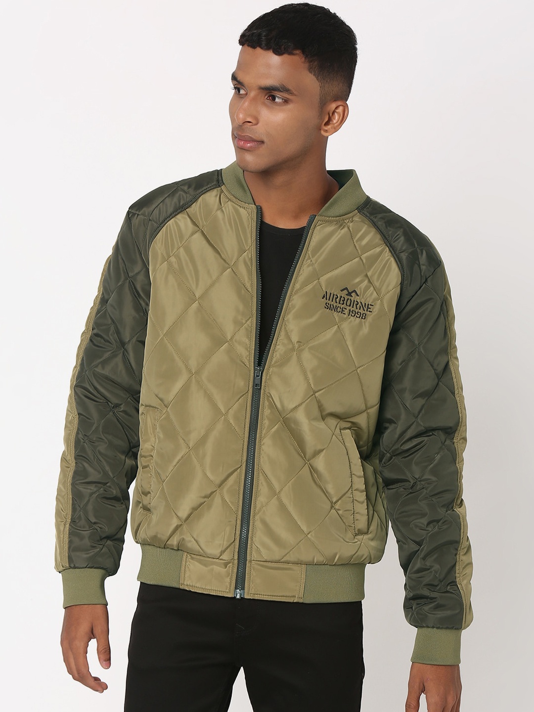 

Mufti Stand Collar Quilted Jackets, Olive