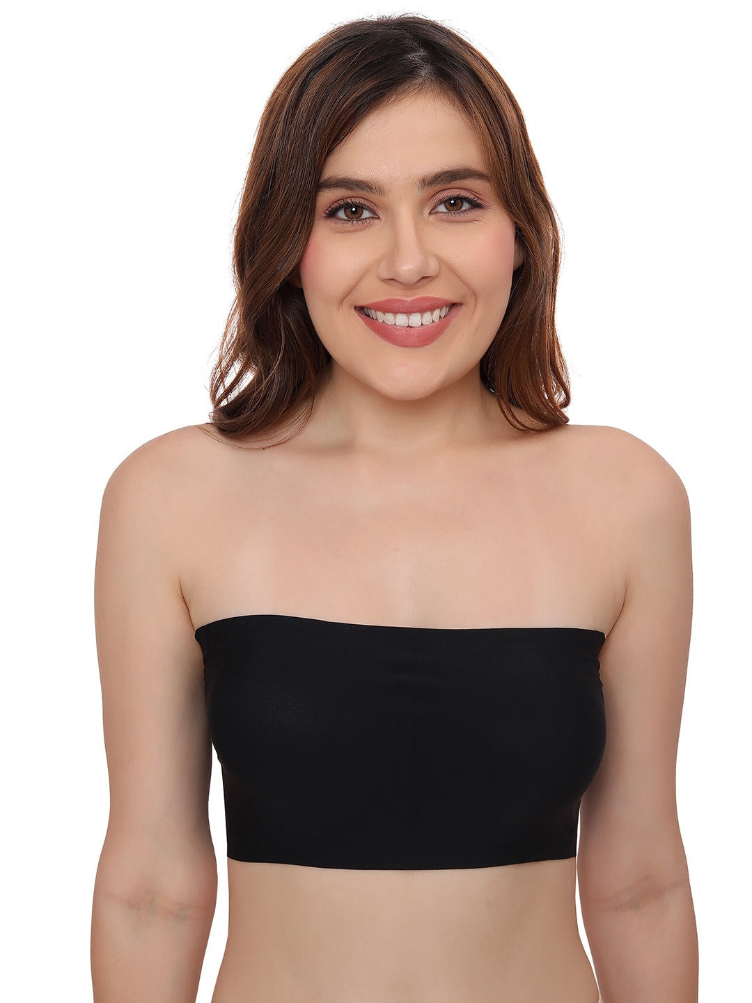 

PLUMBURY Medium Coverage Rapid-Dry Lightly Padded Wire Free Tube Bandeau Bra, Black