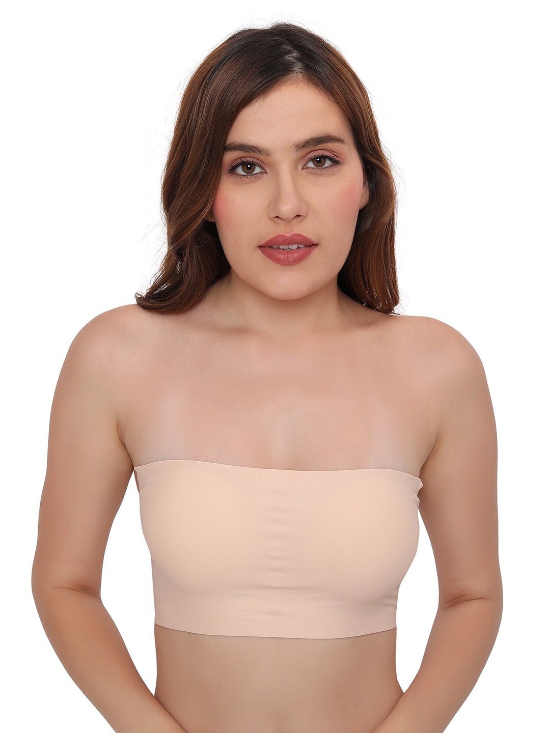 

PLUMBURY Medium Coverage Rapid-Dry Lightly Padded Wire Free Tube Bandeau Bra, Beige