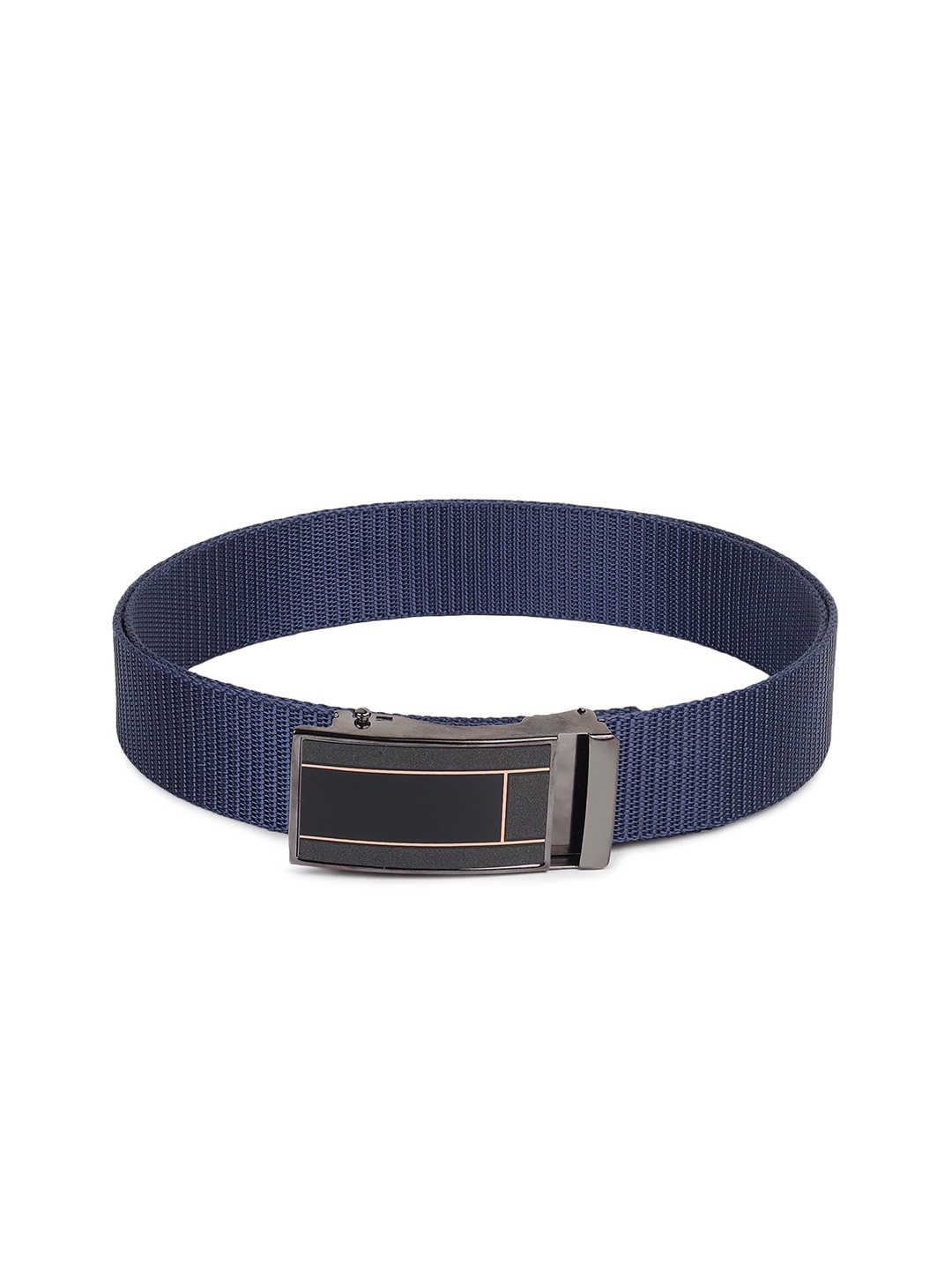 

HENEDA Men Woven Design Auto-lock Buckle Belt, Navy blue