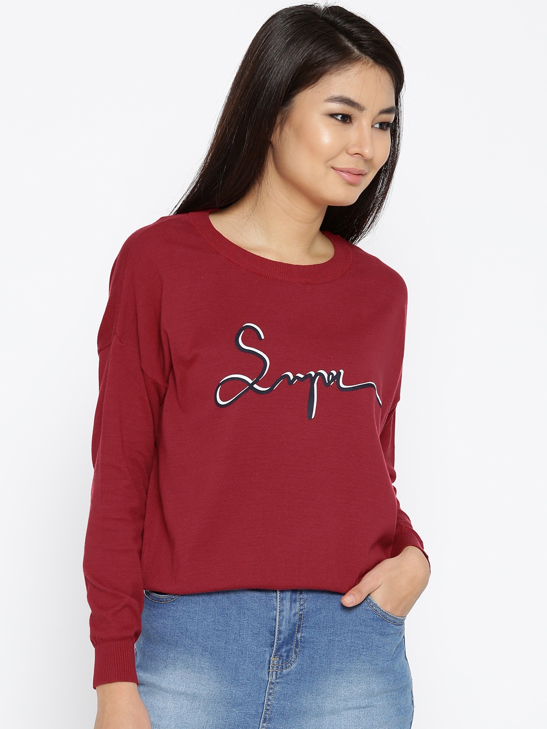 

ONLY Women Red Solid Pullover