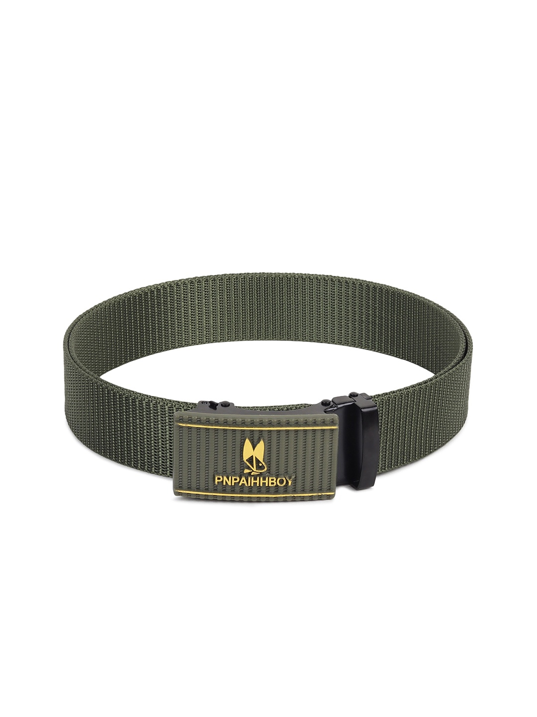 

HENEDA Men Woven Design Auto-lock Buckle Belt, Green