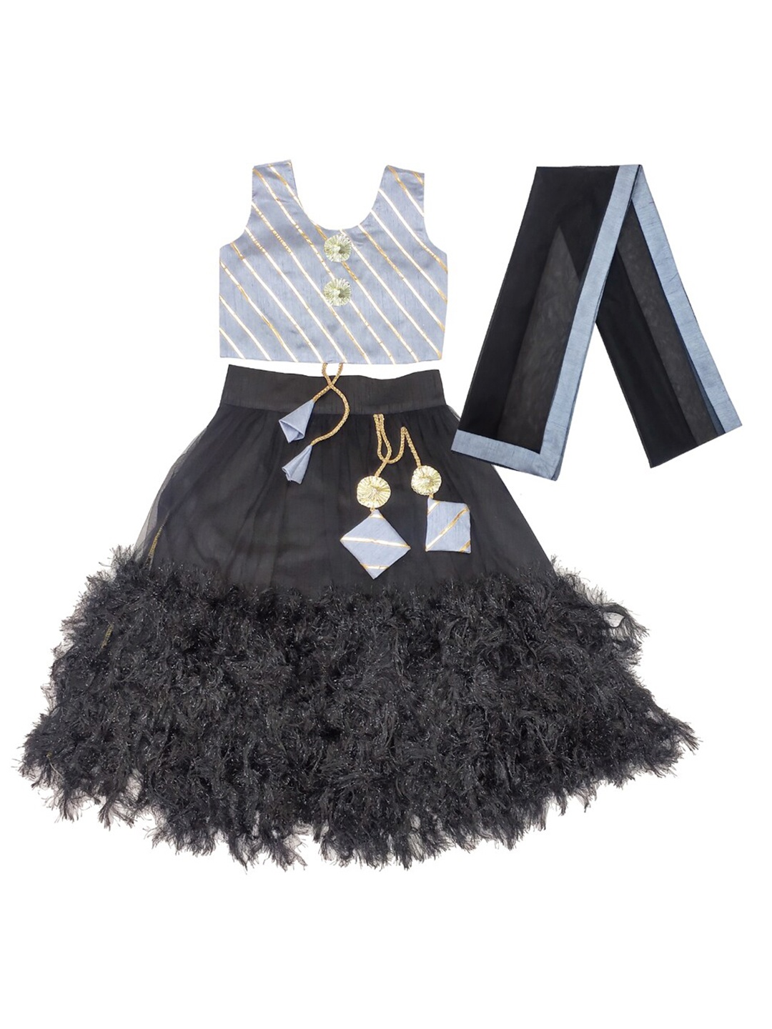 

BAESD Girls Embroidered Ready to Wear Lehenga & Blouse With Dupatta, Black