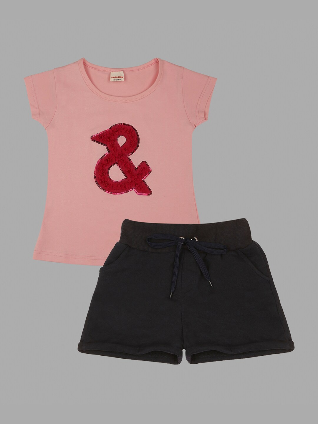 

RAINE AND JAINE Girls Typography Printed T-shirt With Shorts, Pink