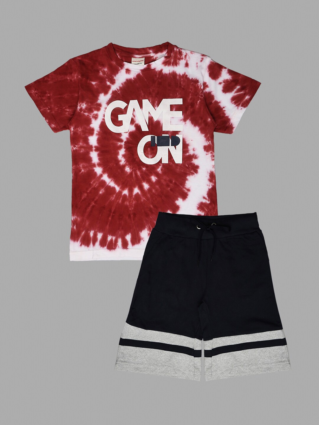

RAINE AND JAINE Boys Typography Printed T-shirt with Shorts, Maroon