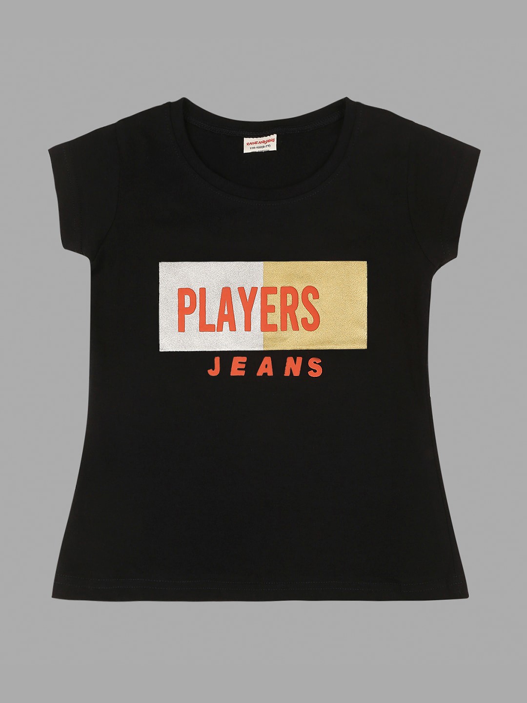 

RAINE AND JAINE Girls Typography Printed Pure Cotton T-shirt, Navy blue
