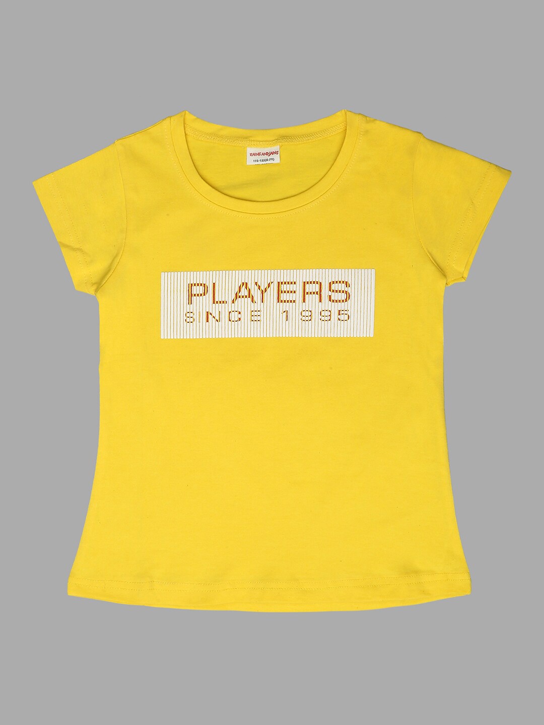 

RAINE AND JAINE Girls Typography Printed Pure Cotton T-shirt, Yellow