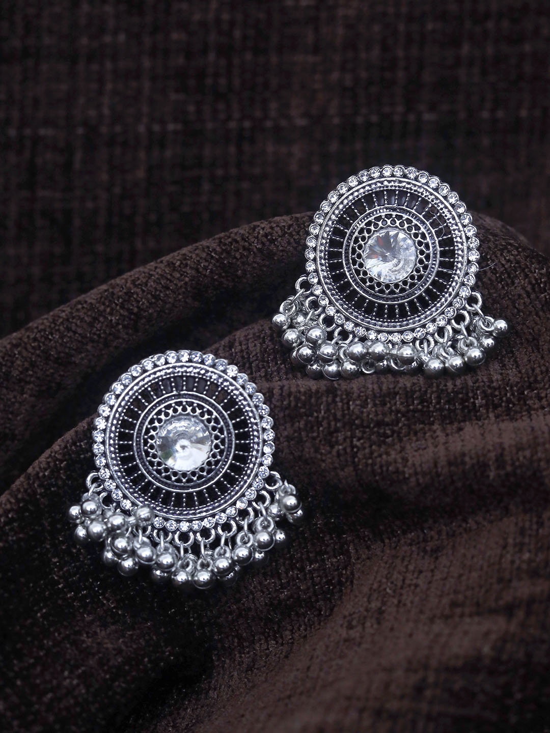 

Maansh Silver-Plated Oxidised Contemporary Studs Earrings