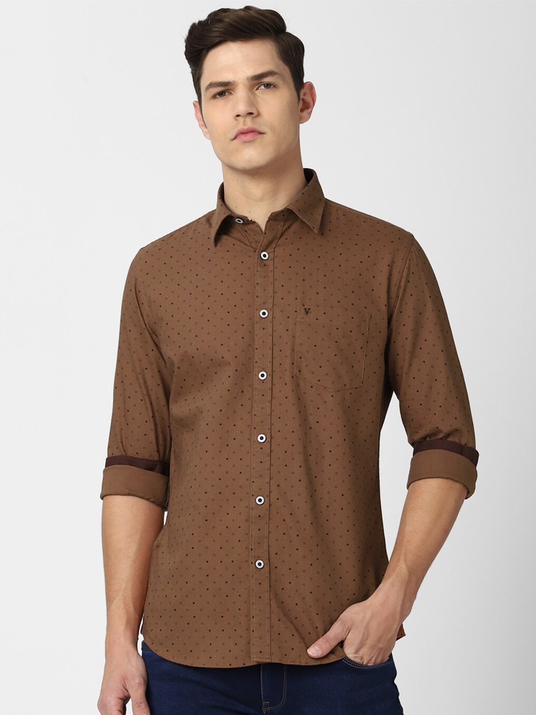 

Van Heusen Sport Slim Fit Micro Ditsy Printed Casual Shirt, Brown
