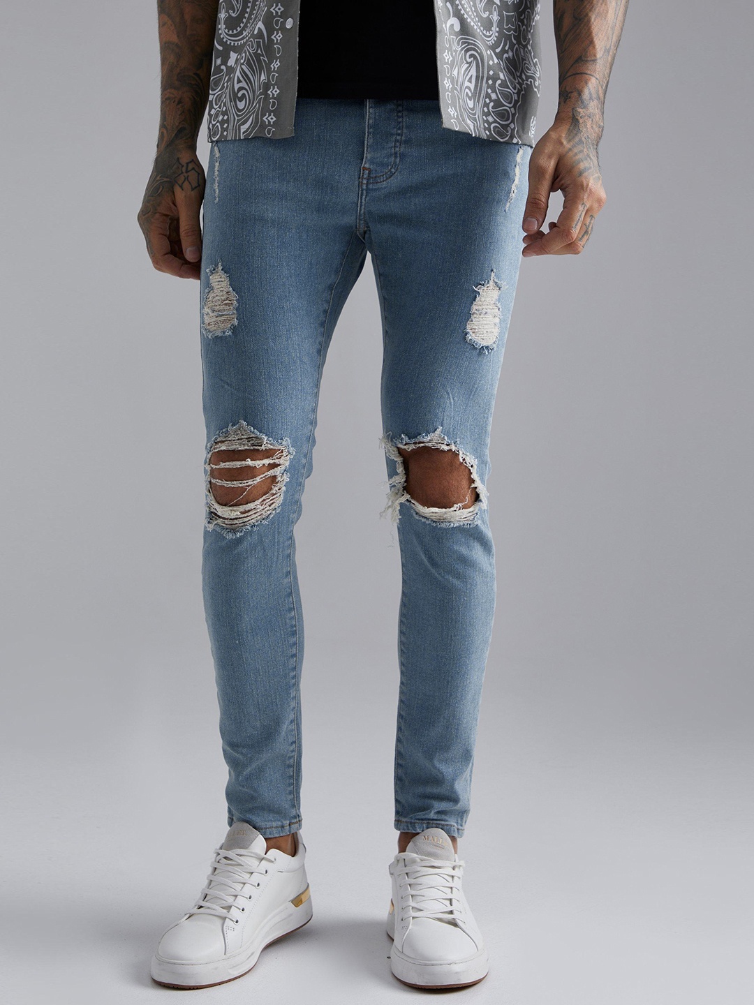 

boohooMAN Men Highly Distressed Skinny Fit Stretchable Jeans, Blue