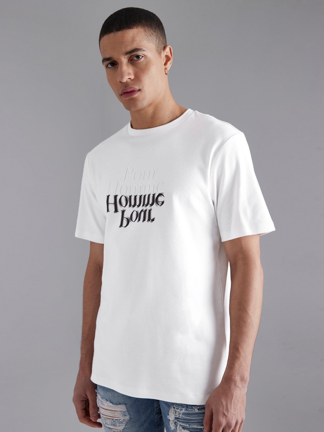 

boohooMAN Typography Printed Pure Cotton T-shirt, White