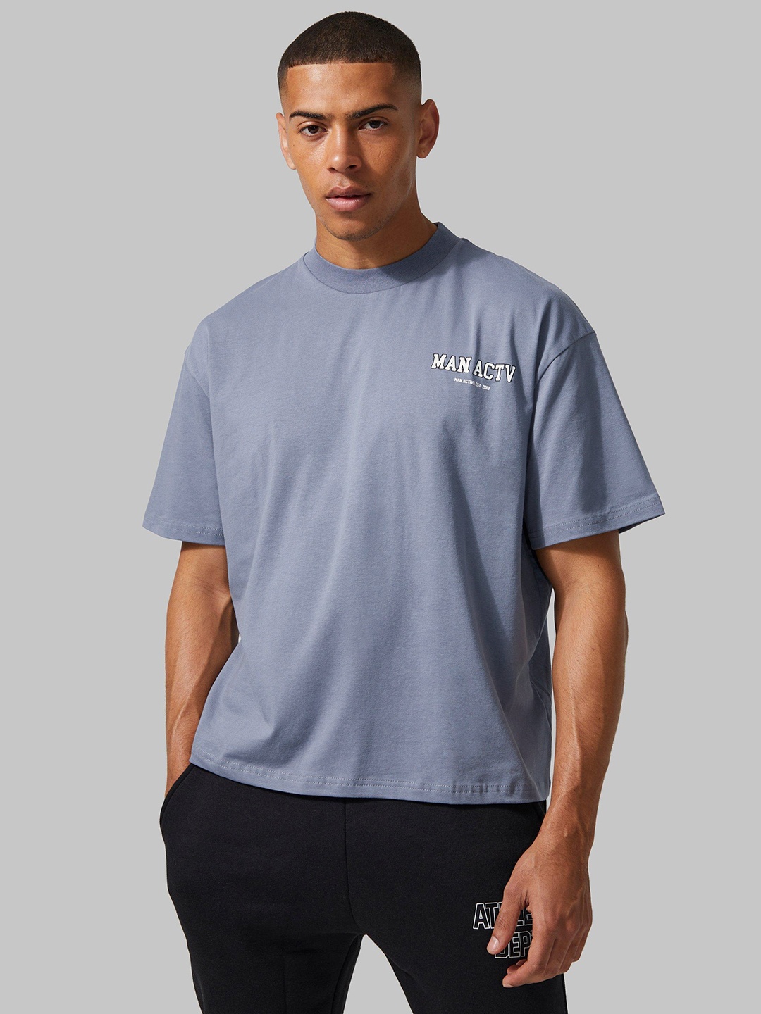 

boohooMAN Men Typography Printed Boxy T-shirt, Blue