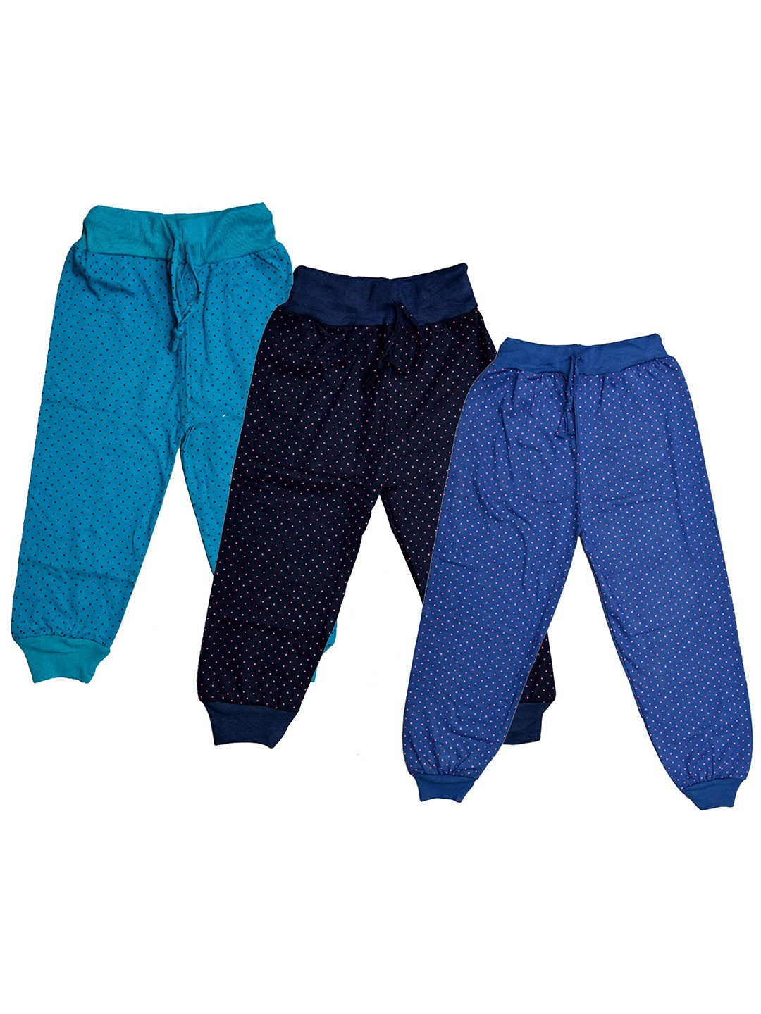 

IndiWeaves Girls Pack of 3 Polka Dot Printed Pure Cotton Lounge Pants, Teal