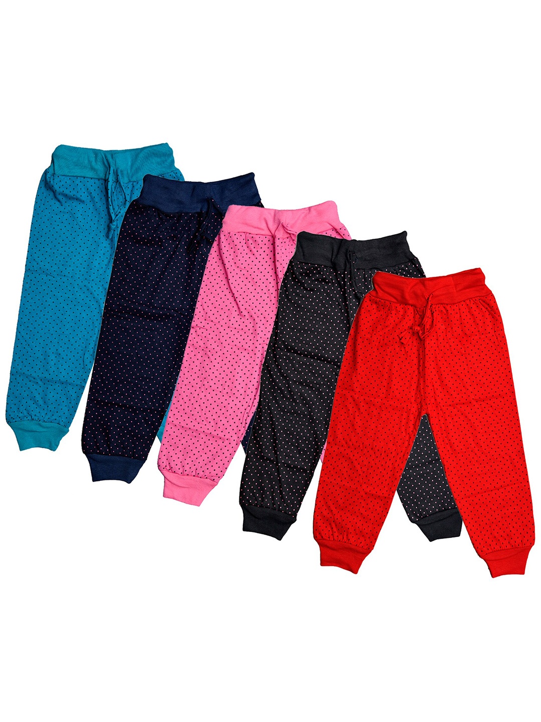 

IndiWeaves Girls Pack of 5 Printed Pure Cotton Relaxed Fit Three-Fourth Length Joggers, Pink