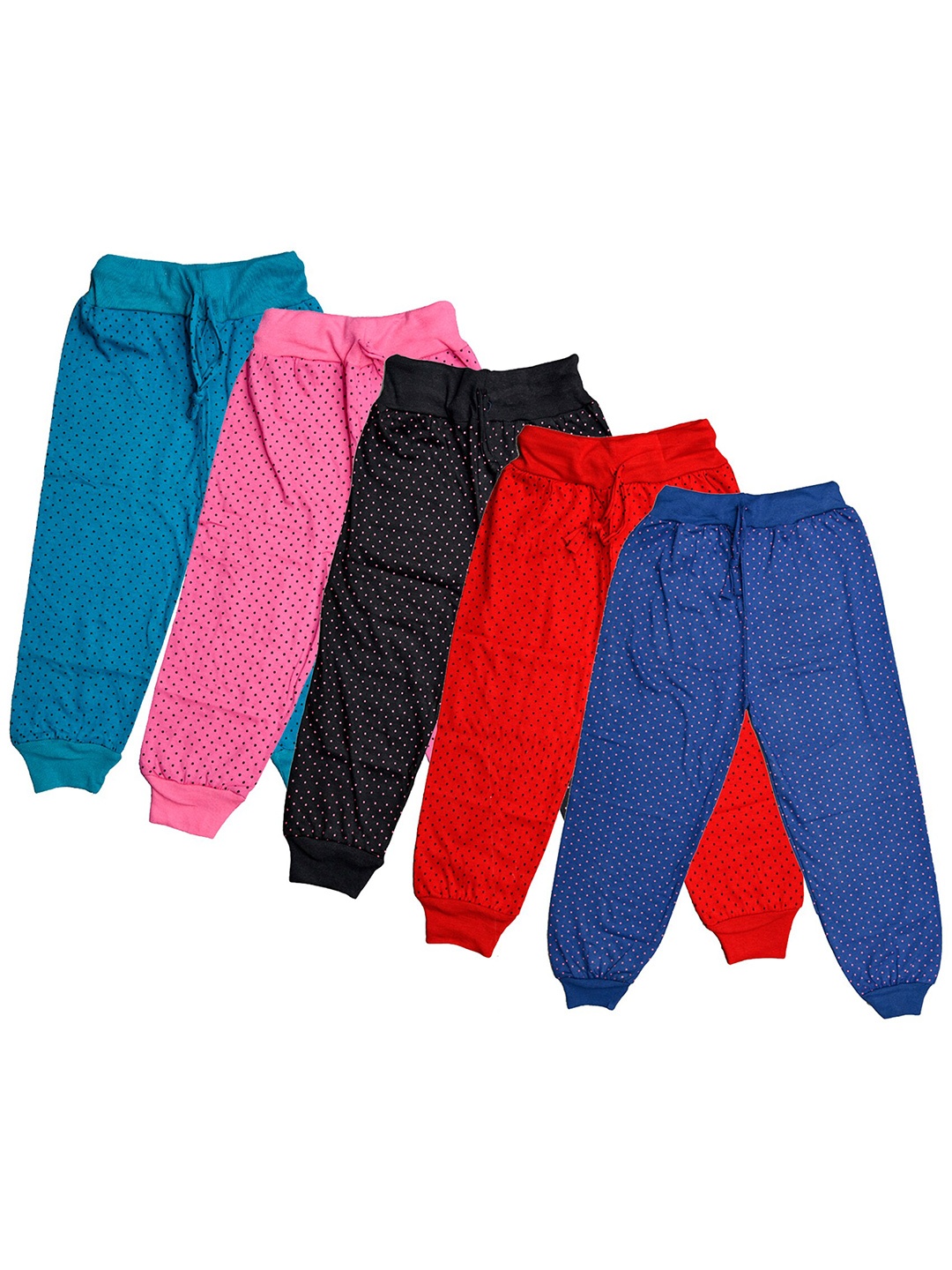 

IndiWeaves Girls Pack of 5 Printed Pure Cotton Relaxed Fit Three-Fourth Length Joggers, Red