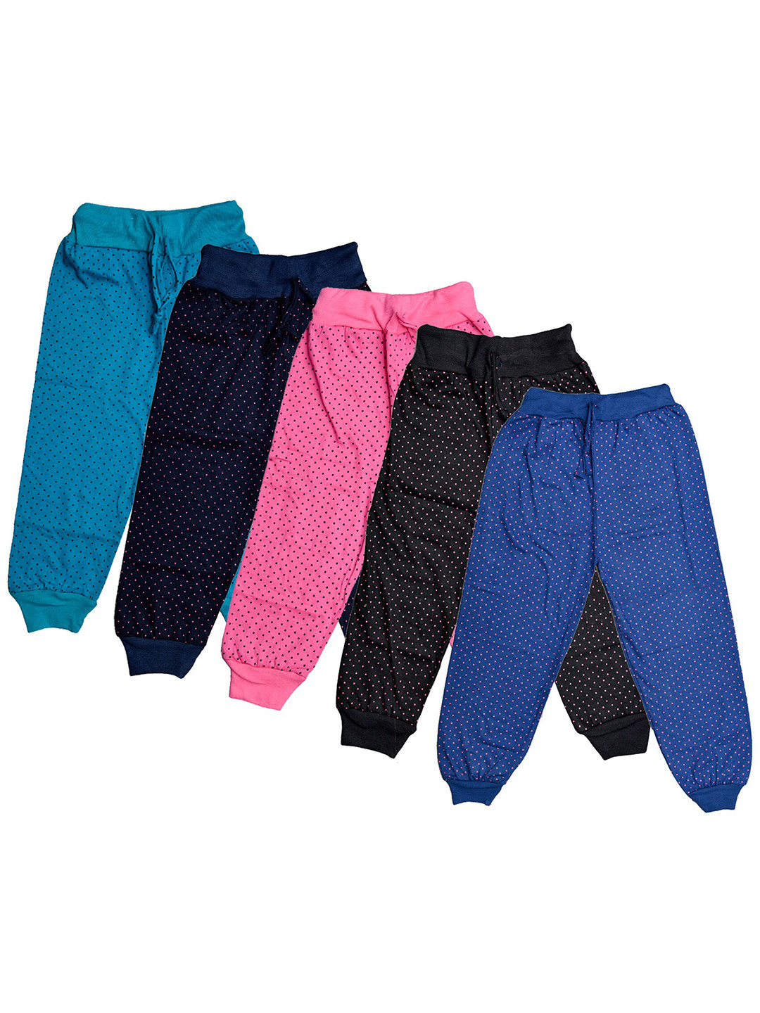 

IndiWeaves Girls Pack of 5 Printed Pure Cotton Relaxed Fit Three-Fourth Length Joggers, Black