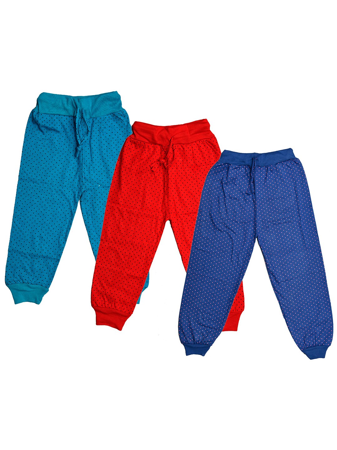 

IndiWeaves Girls Pack of 3 Printed Pure Cotton Relaxed Fit Three-Fourth Length Joggers, Red