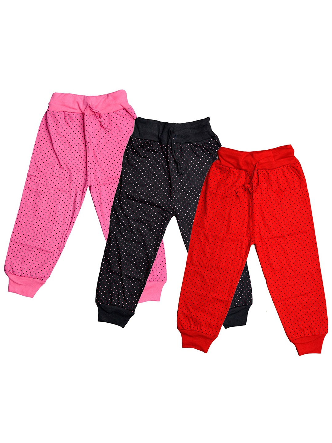

IndiWeaves Girls Pack of 3 Printed Pure Cotton Relaxed Fit Three-Fourth Length Joggers, Pink