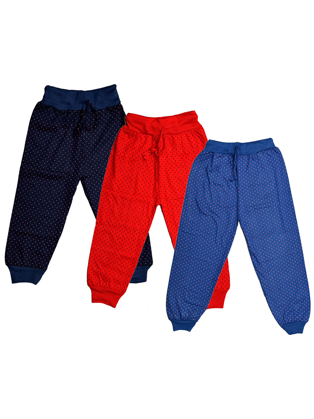 

IndiWeaves Girls Pack of 3 Printed Pure Cotton Relaxed Fit Three-Fourth Length Joggers, Blue