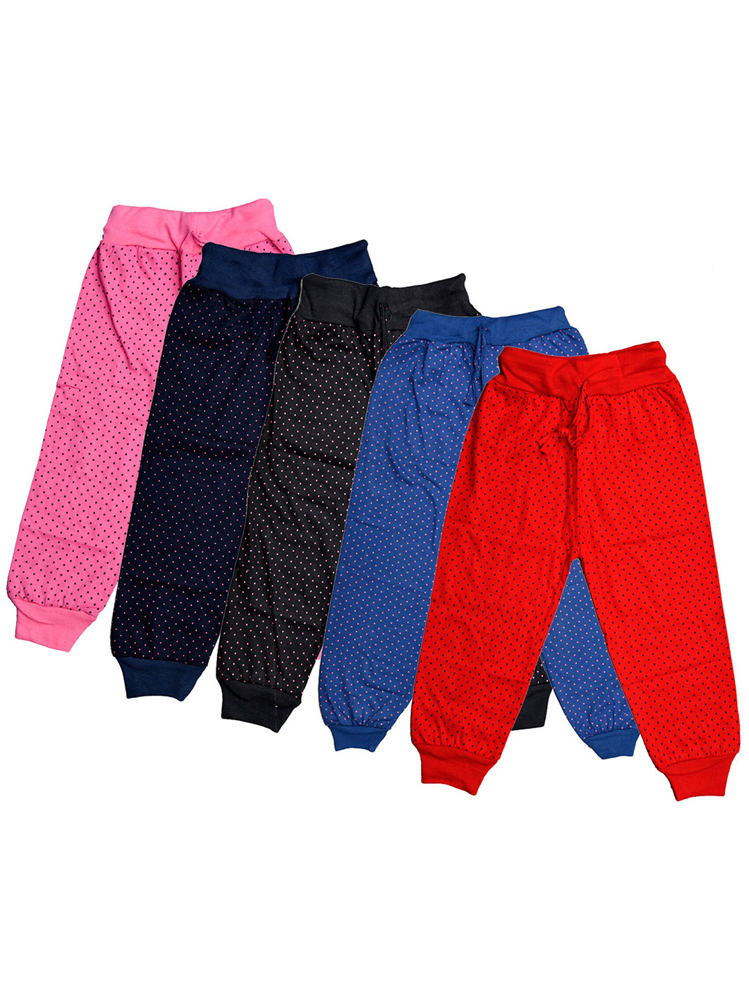 

IndiWeaves Girls Pack of 5 Printed Pure Cotton Relaxed Fit Three-Fourth Length Joggers, Pink