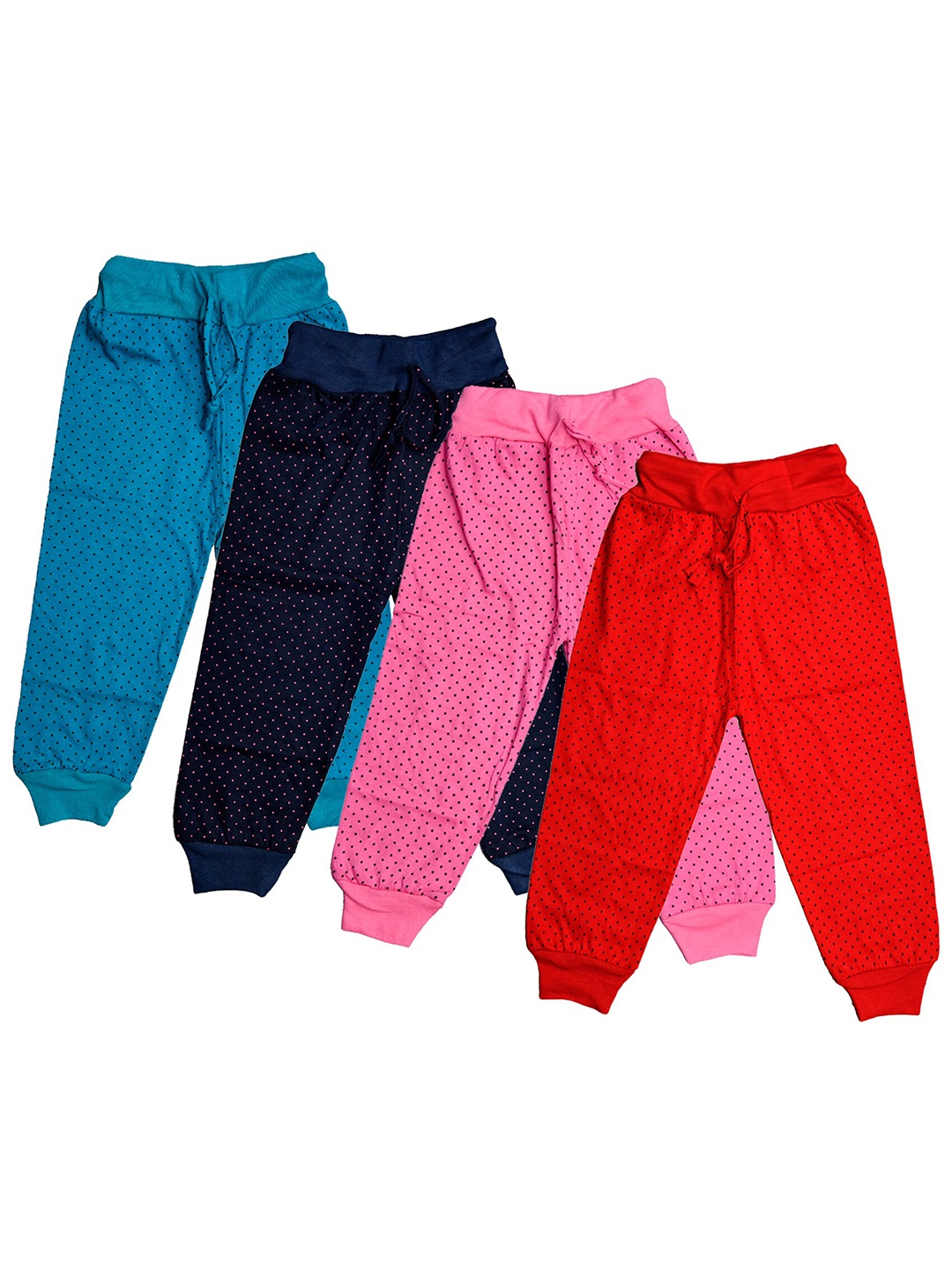 

IndiWeaves Girls Pack of 4 Printed Pure Cotton Relaxed Fit Three-Fourth Length Joggers, Red