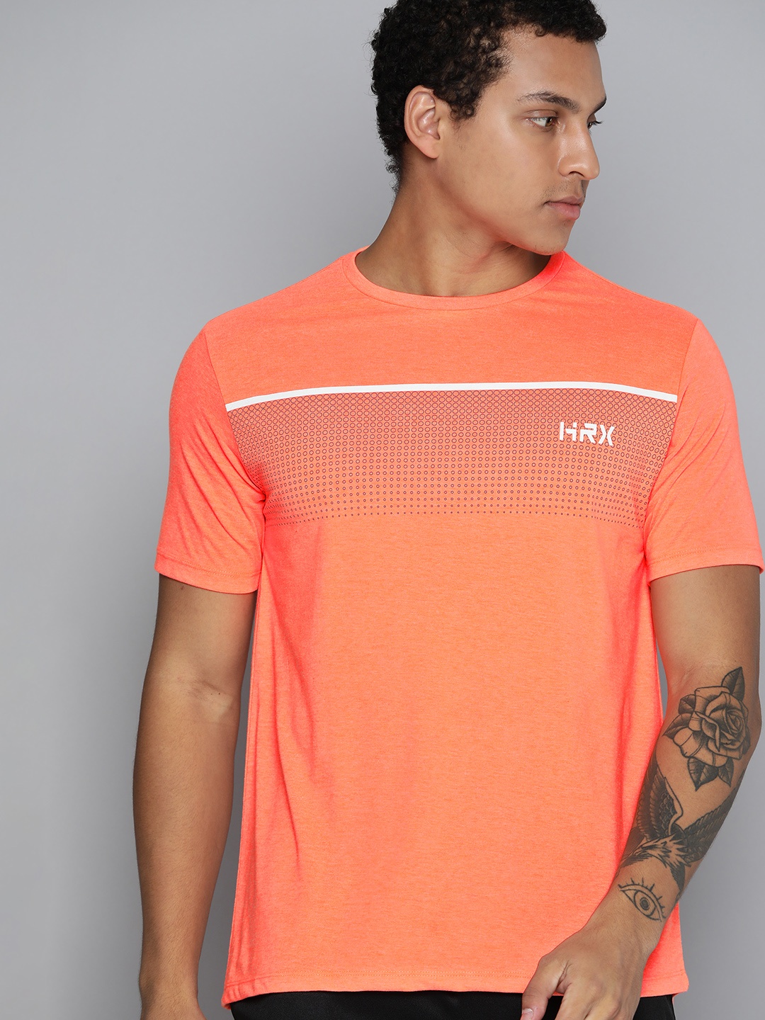 

HRX by Hrithik Roshan Rapid-Dry Printed Training T-shirt, Peach