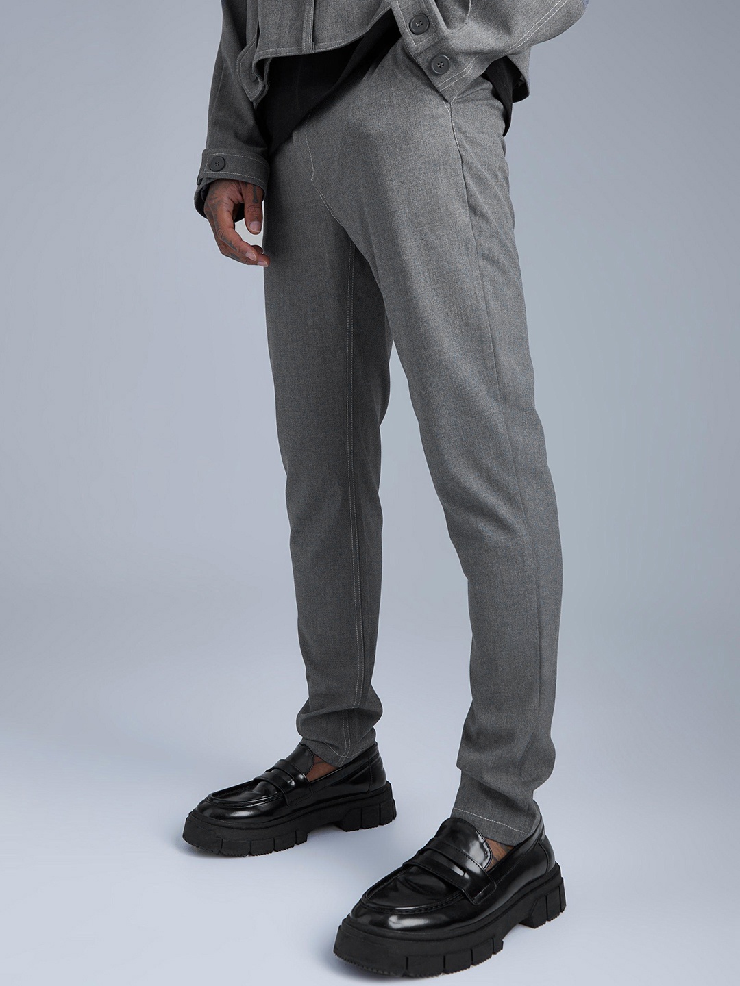 

boohooMAN Slim Fit Trousers, Grey