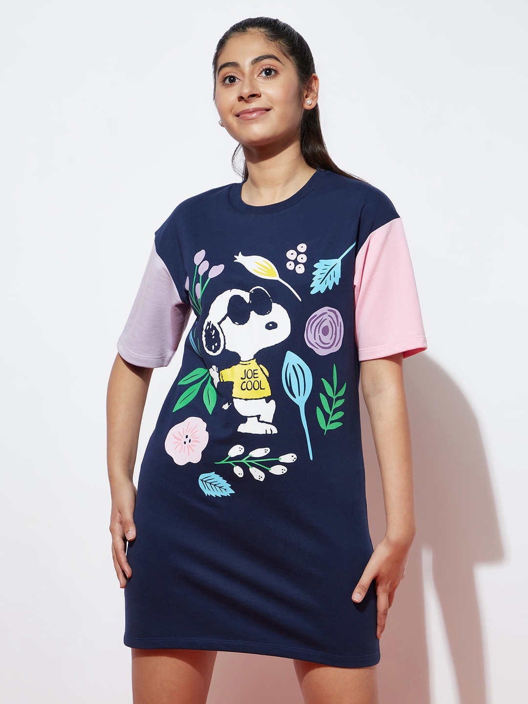 

SPUNKIES Girls Graphic Print Cotton T-shirt Dress, Navy blue