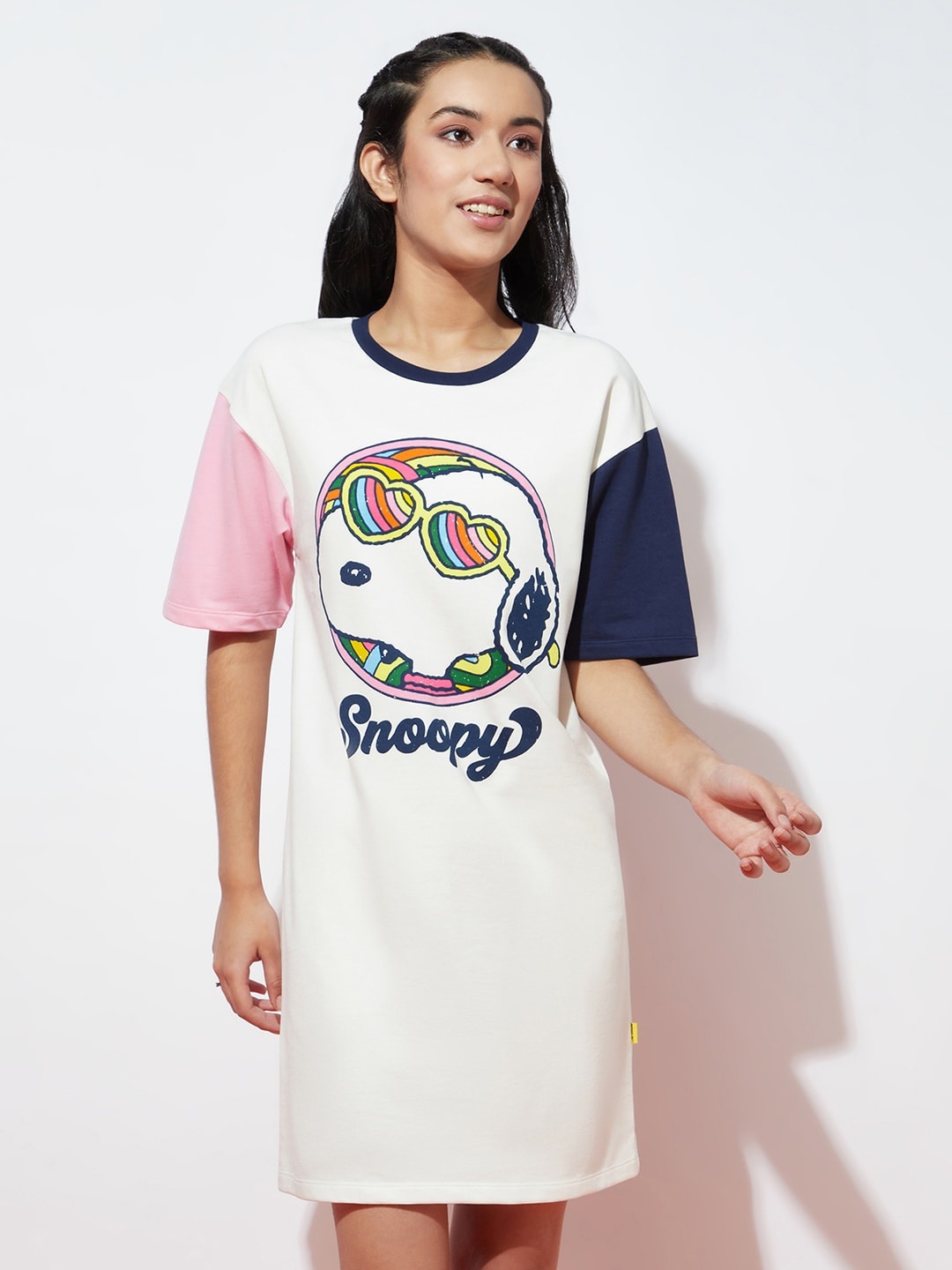 

SPUNKIES Girls Snoopy Printed Cotton T-shirt Dress, White