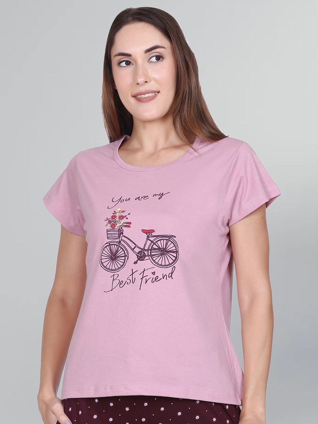 

GODFREY Women Printed Pure Cotton T-shirt, Rose