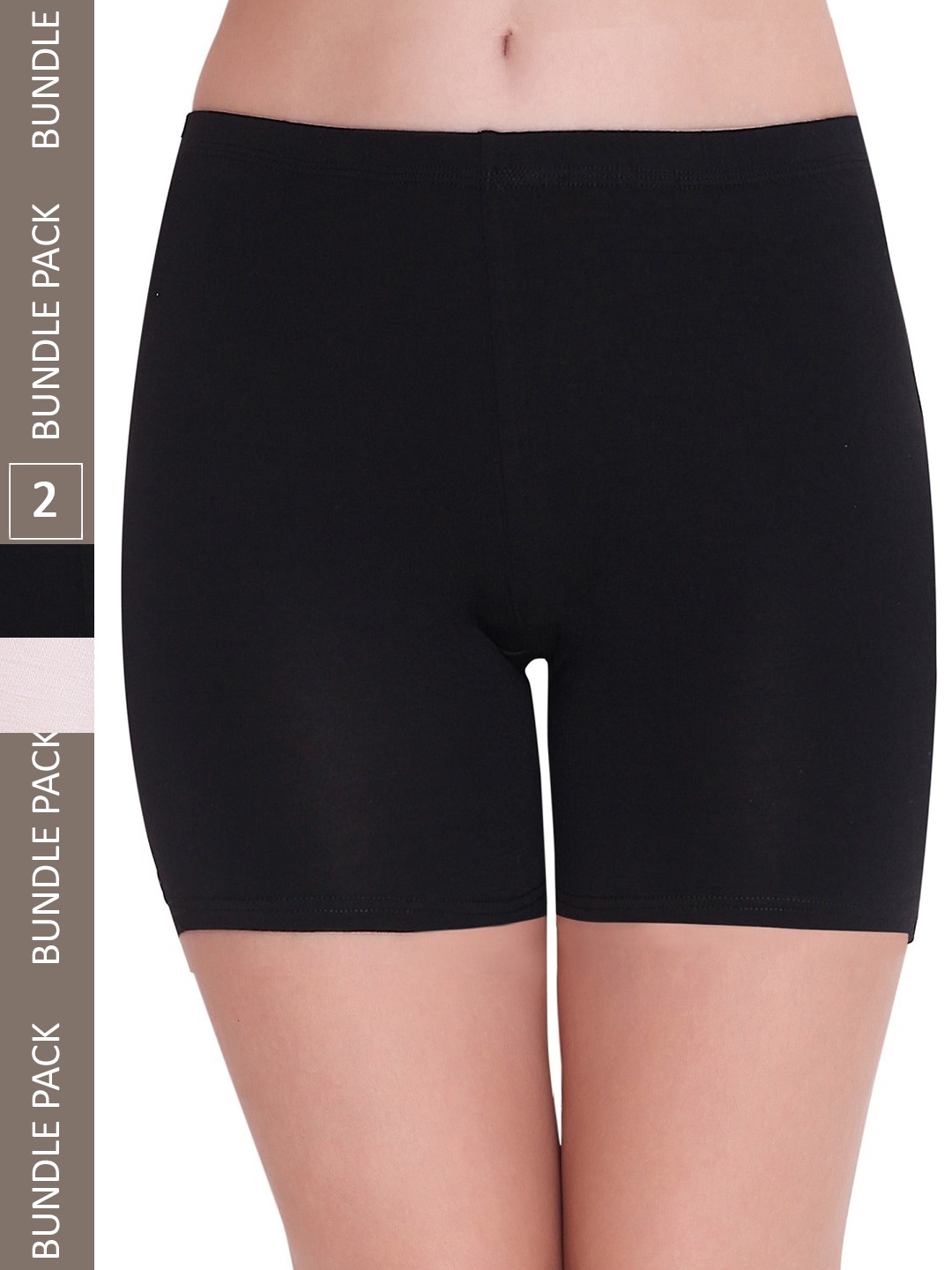 

PLUMBURY Women Pack Of 2 Slim Fit Mid-Rise Sports Shorts, Black