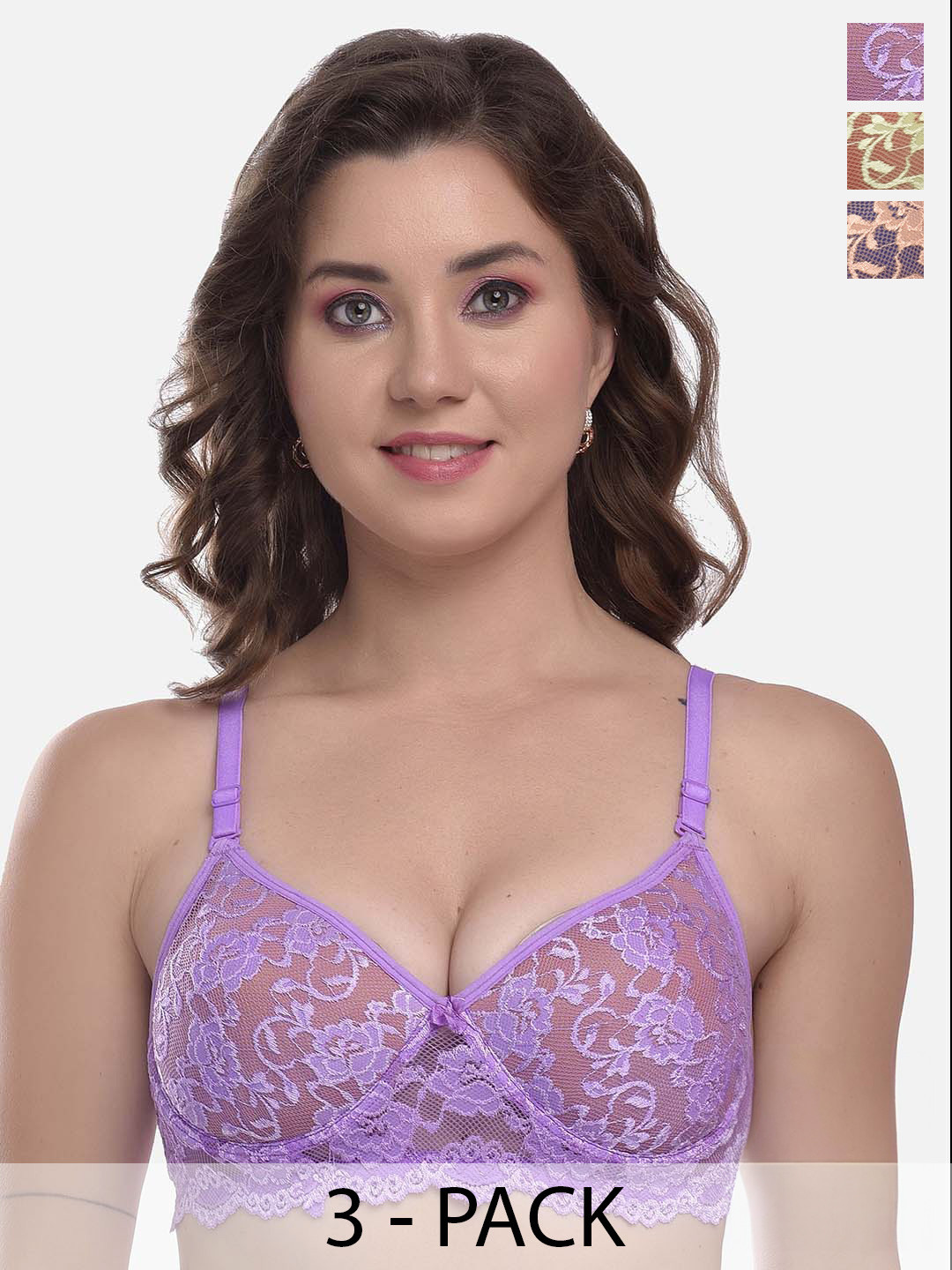 

MiEstilo Pack of 3 Full Coverage Heavily Padded Bra, Violet
