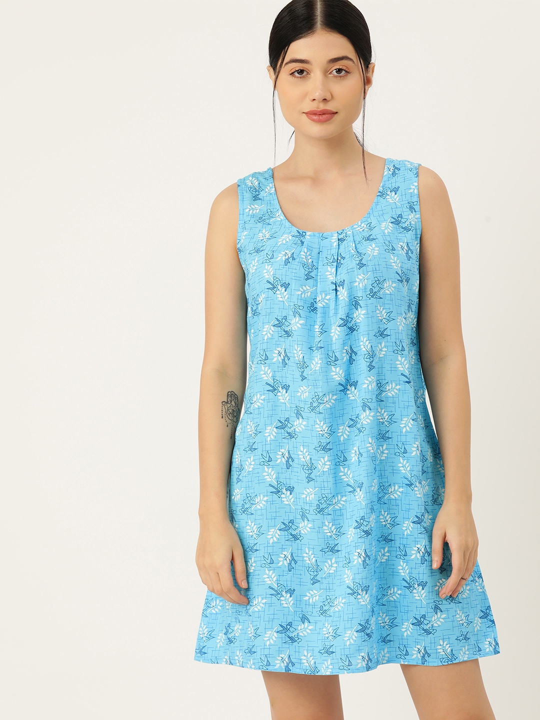 

ETC Women Printed Nightdress, Turquoise blue