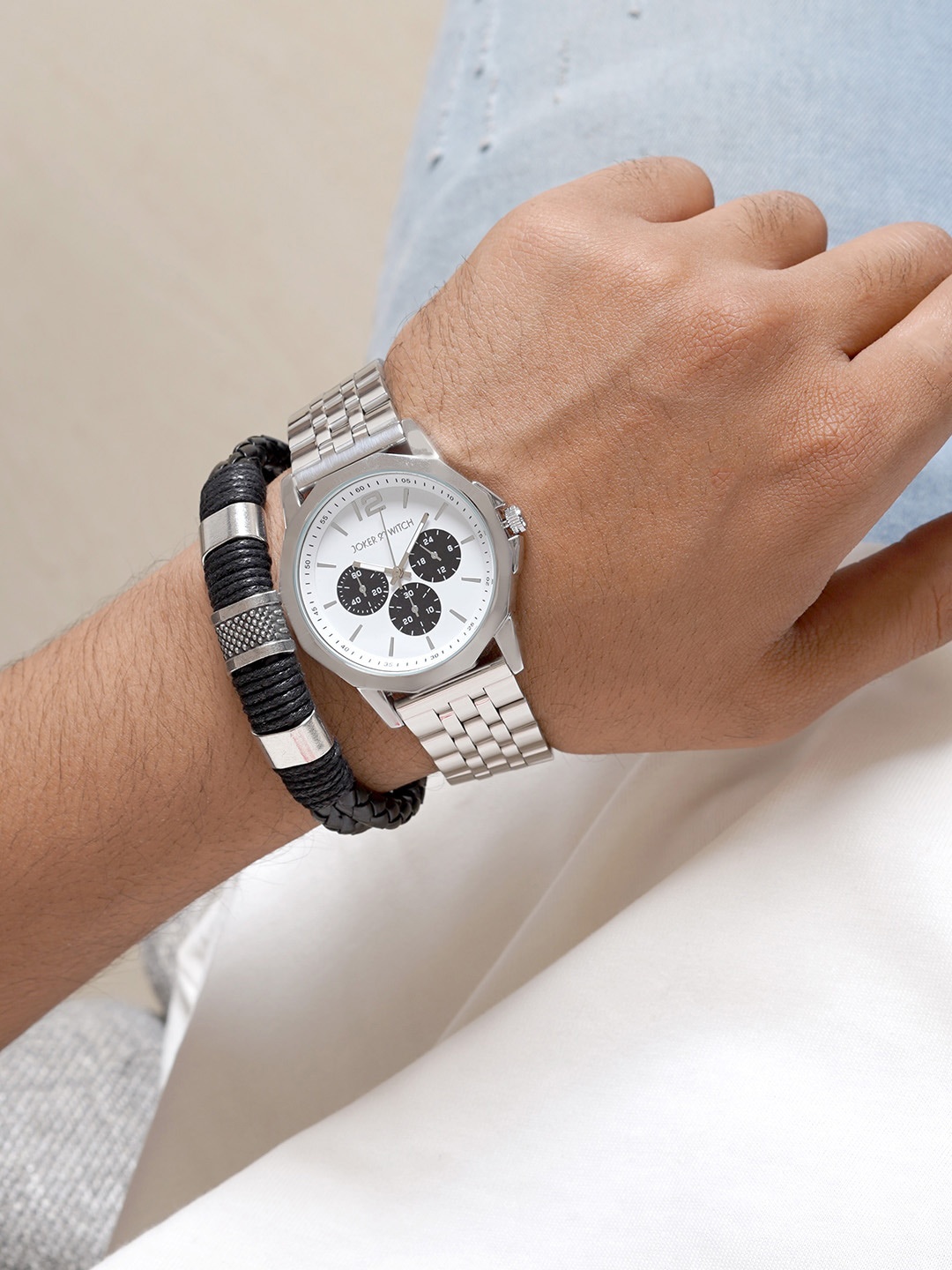 

JOKER & WITCH Men Ajax Watch Bracelet Stack JWBS920, Silver