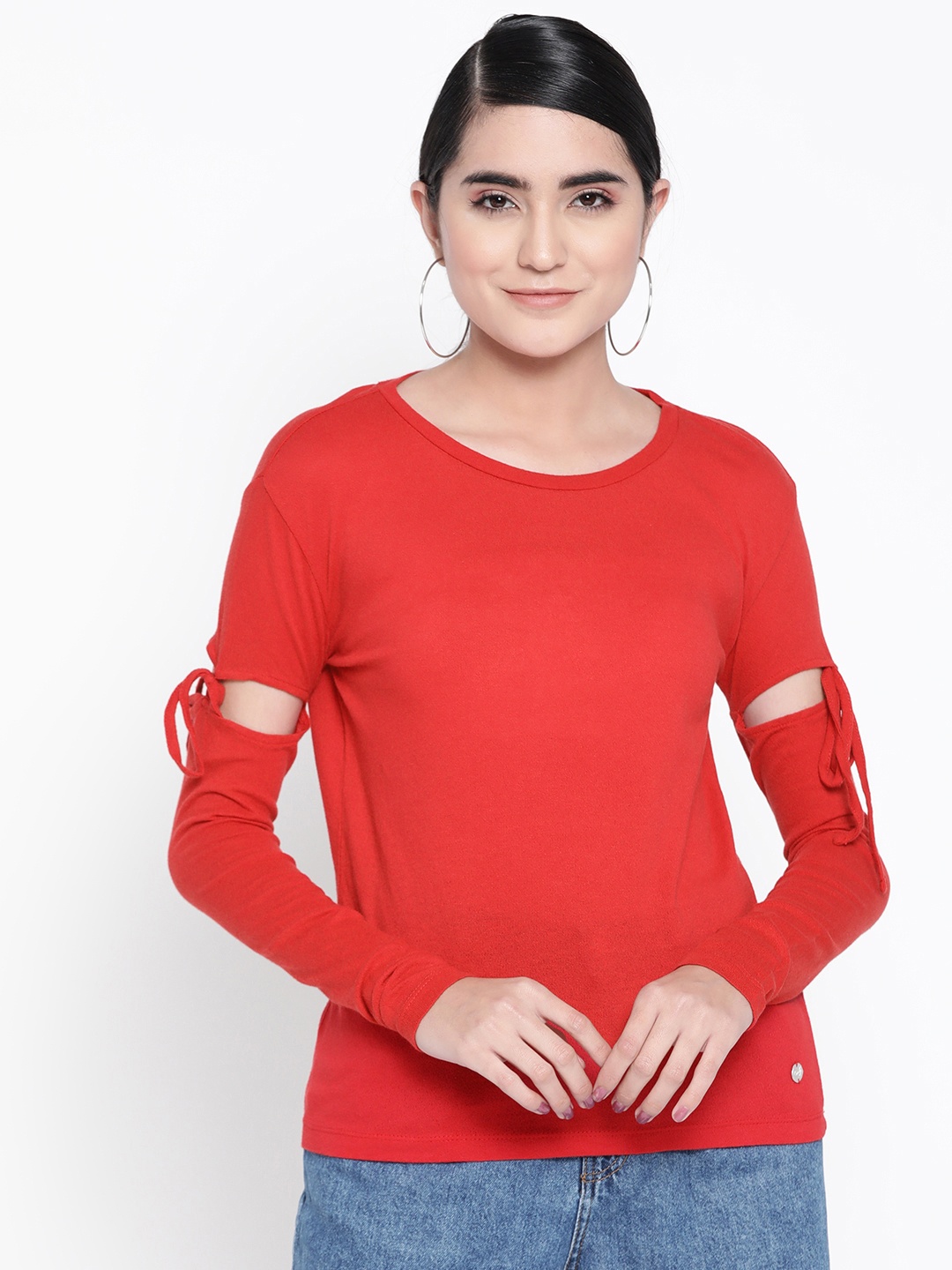 

ONLY Women Red Solid Round Neck T-shirt