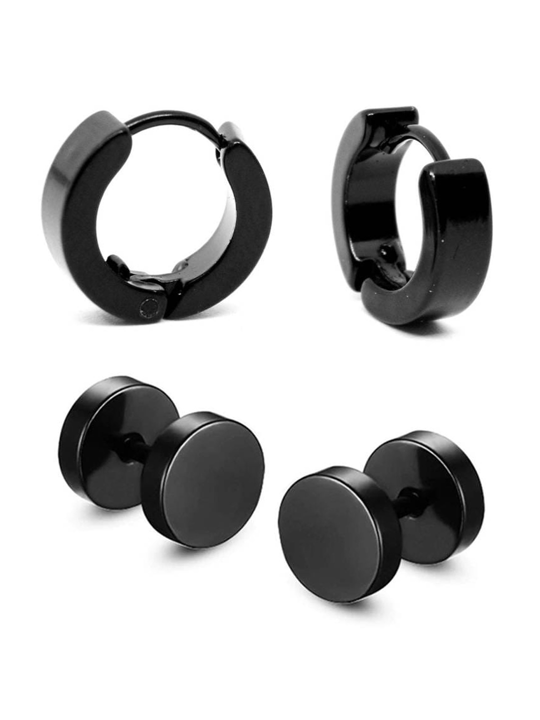 

KARISHMA KREATIONS Set Of 2 Contemporary Hoops & Studs Earrings, Black
