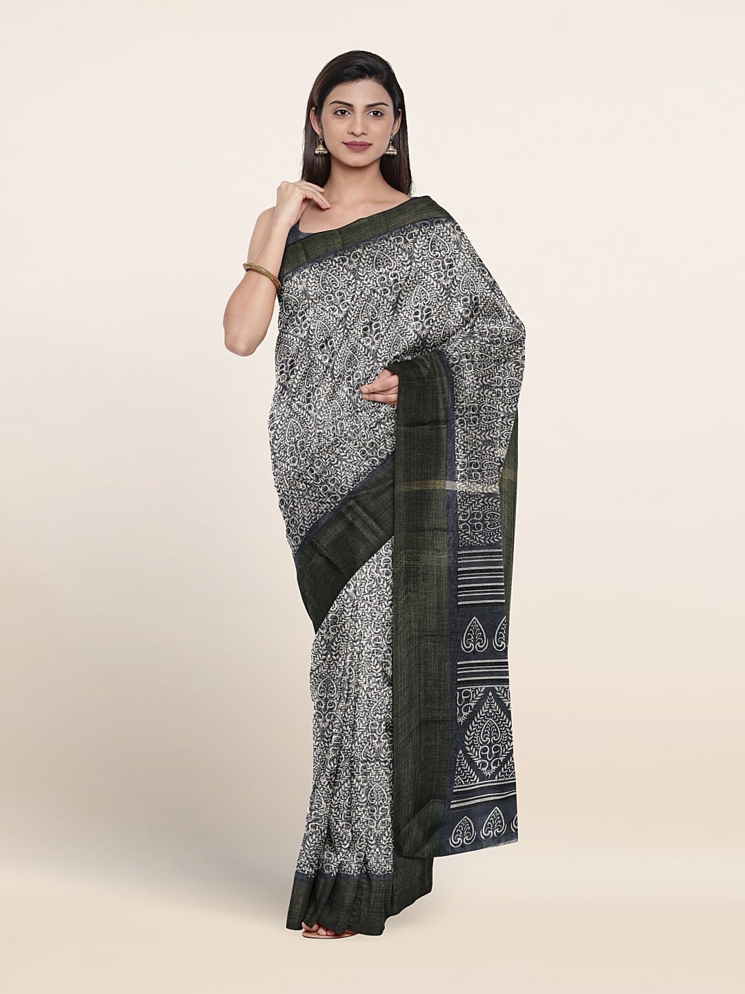 

Pothys Ethnic Motifs rinted Zari Saree, Navy blue