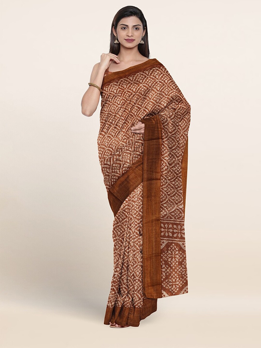 

Pothys Geometric Printed Saree, Brown