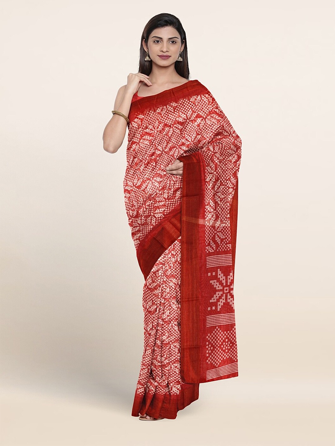 

Pothys Geometric Printed Saree, Red