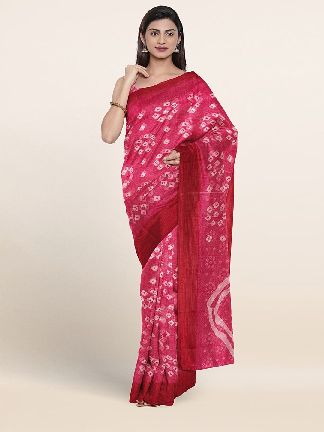 

Pothys Bandhani Cotton Blend Saree, Pink