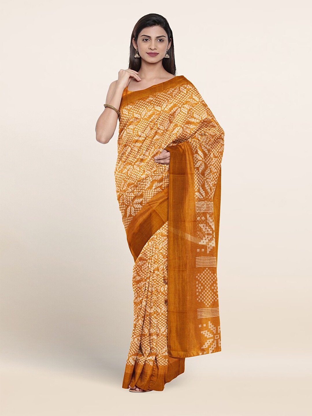 

Pothys Geometric Printed Saree, Mustard