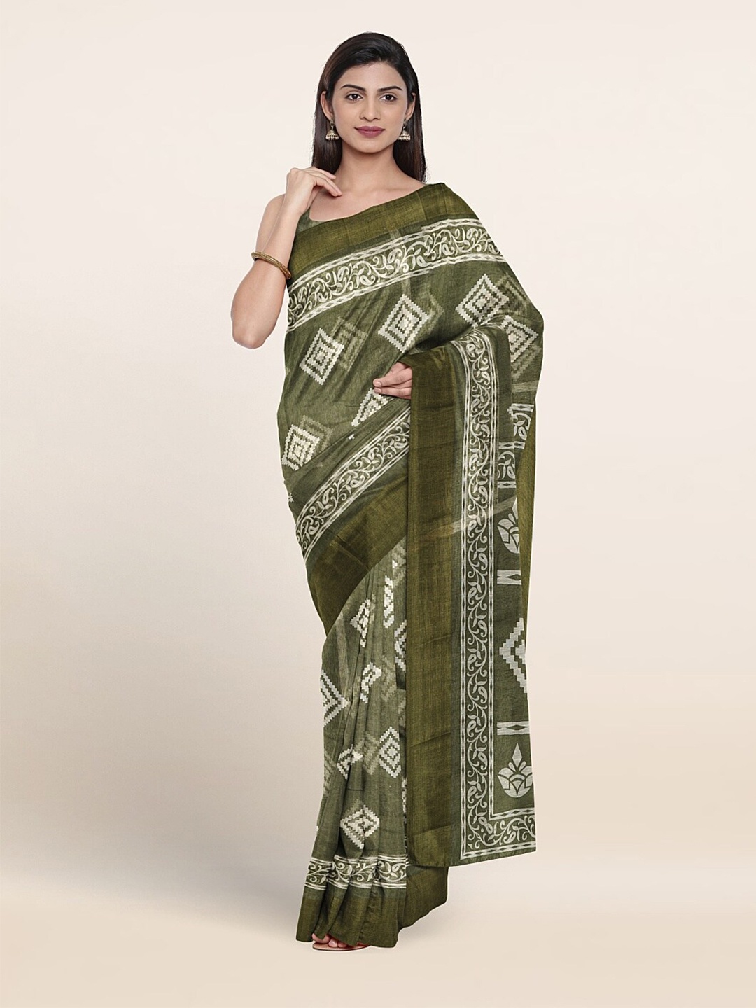 

Pothys Geometric Printed Saree, Green