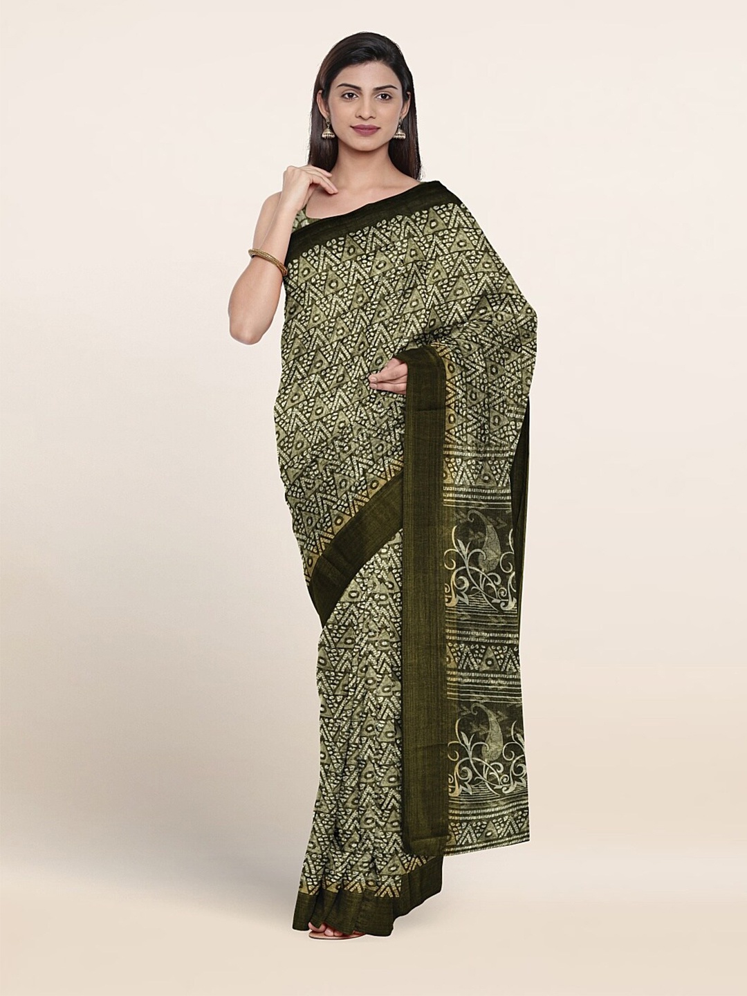 

Pothys Batik Printed Saree, Green