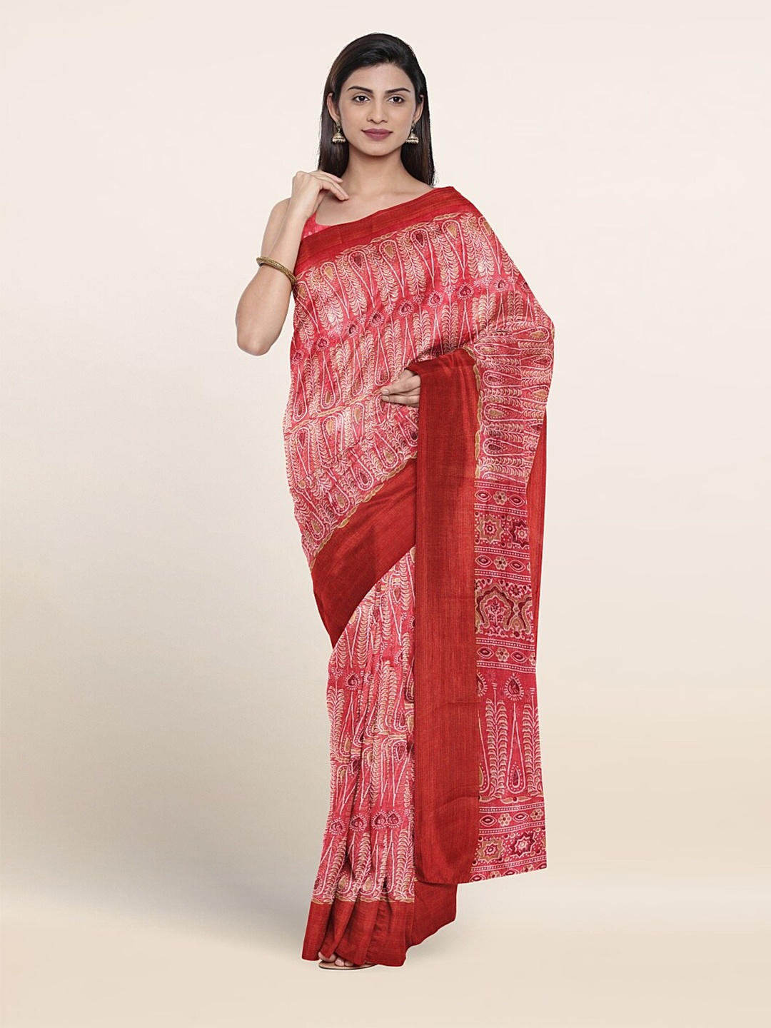 

Pothys Paisley Printed Cotton Saree, Pink