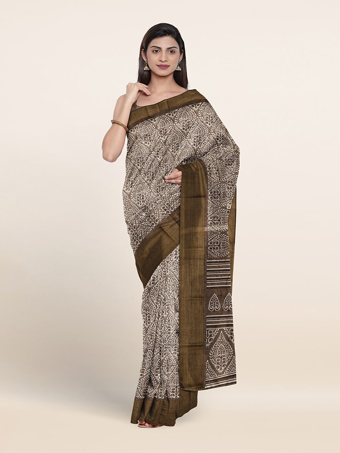 

Pothys Ethnic Motifs Printed Saree, Olive