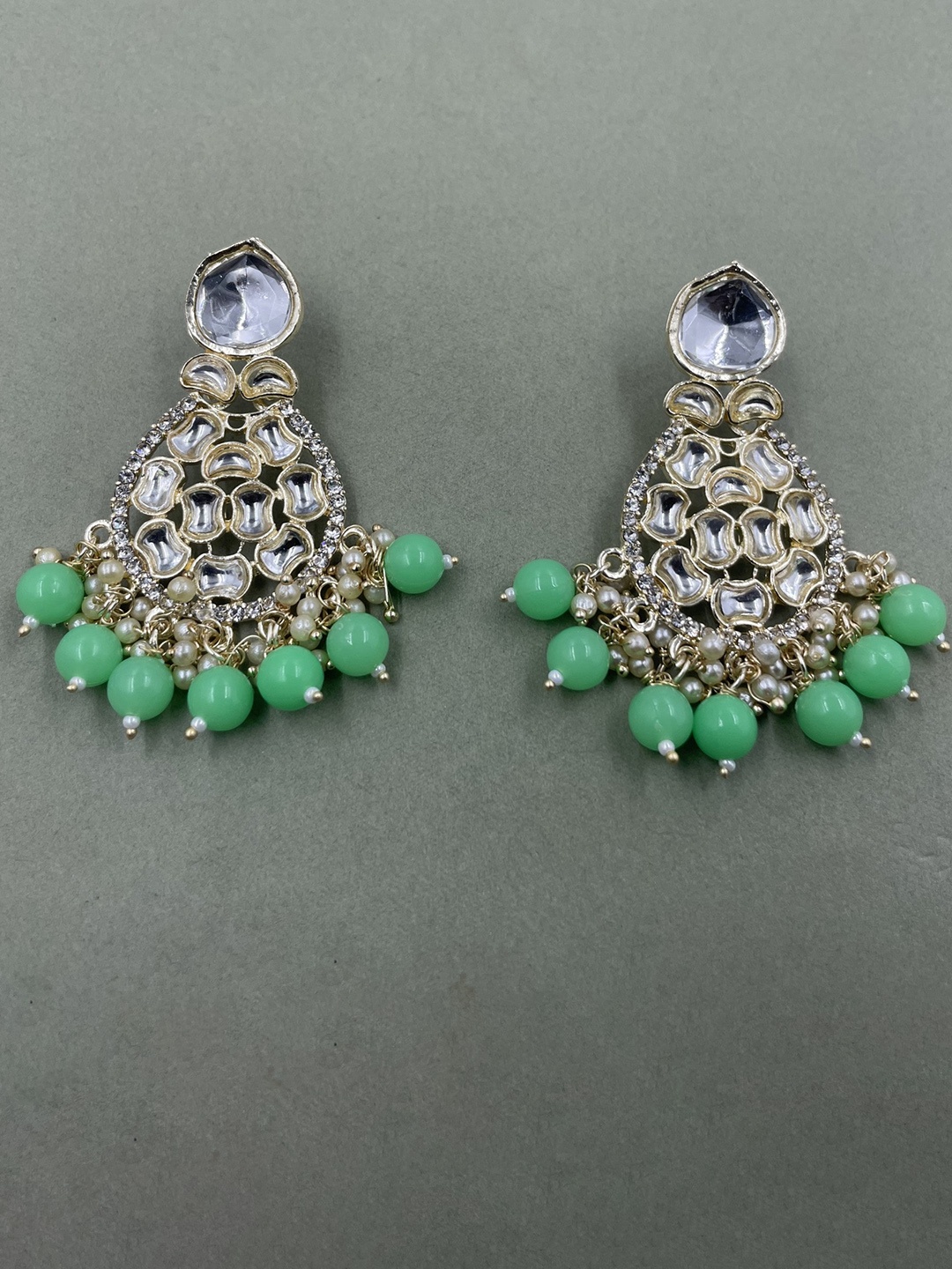 

Rhymee Gold-Plated Floral Kundan & Pearls Studded Drop Earrings