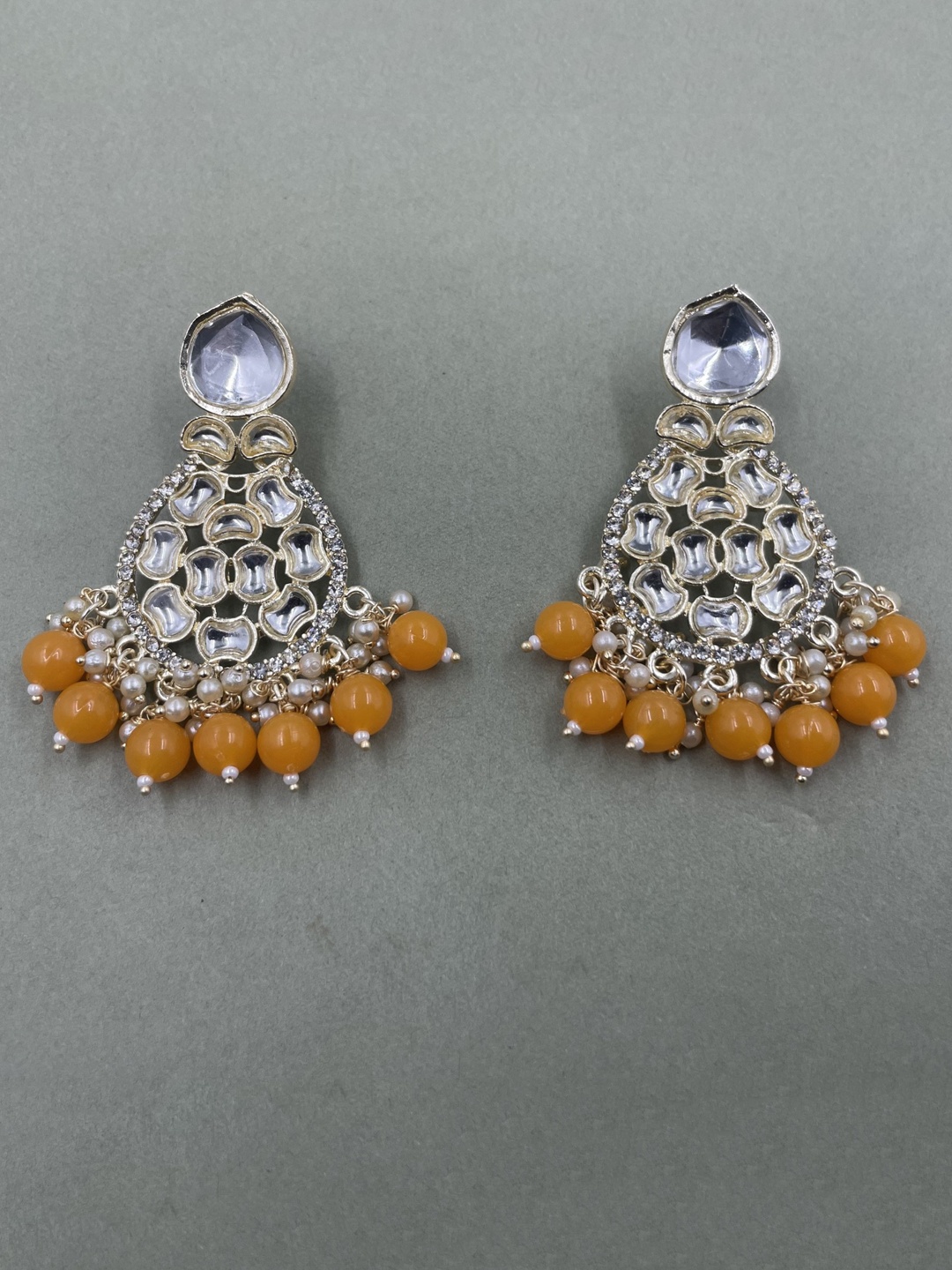 

Rhymee Gold Plated Kundan & Pearl Floral Chandbalis