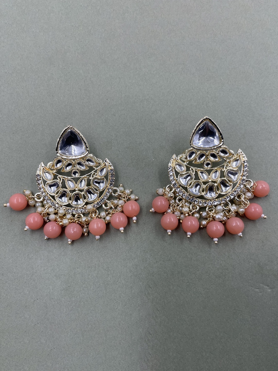 

Rhymee Gold-Plated Floral Kundan & Pearls Studded Chandbalis
