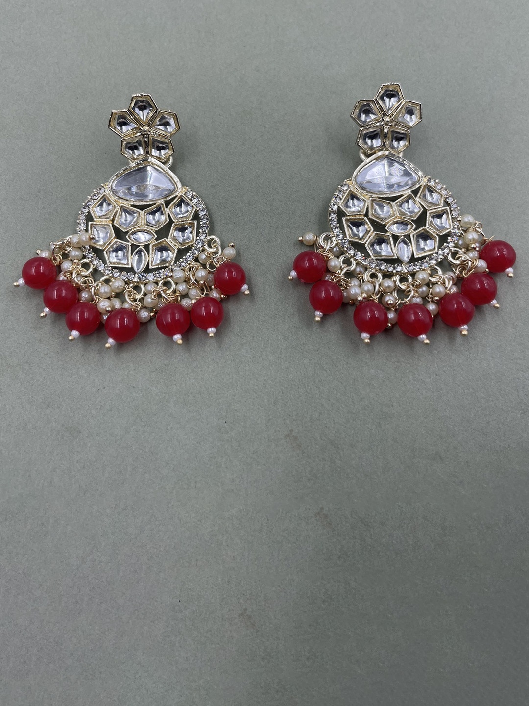 

Rhymee Gold-Plated Floral Kundan & Pearls Studded Chandbalis