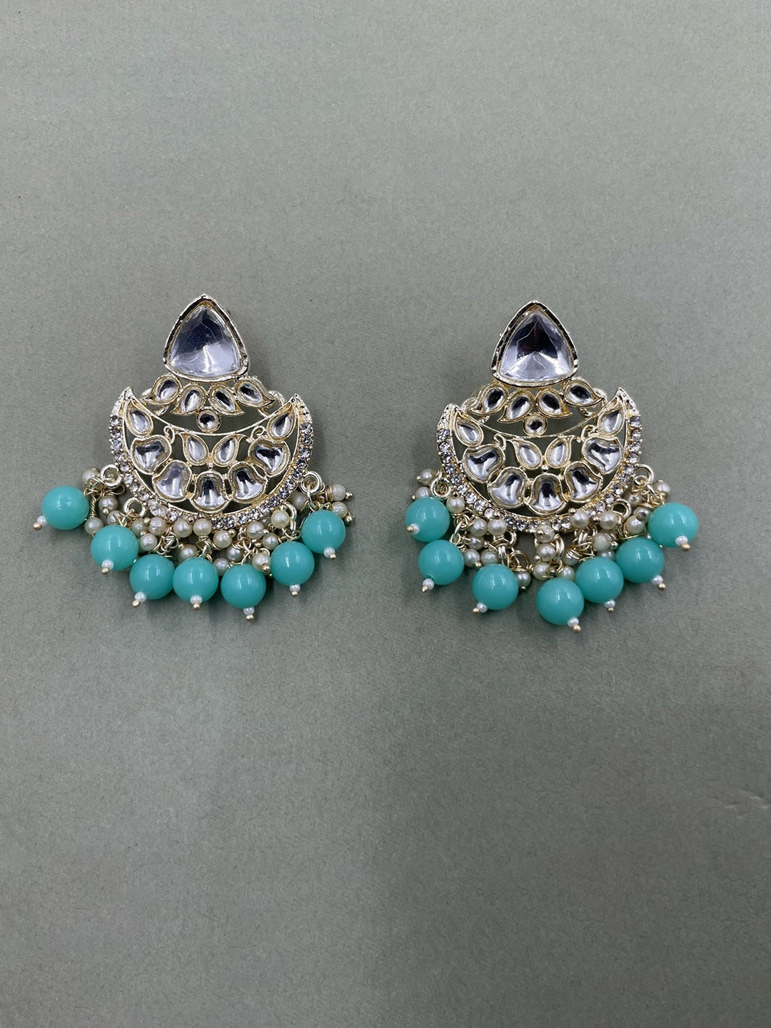 

Rhymee Gold-Plated Kundan & Pearl Studded Floral Chandbalis